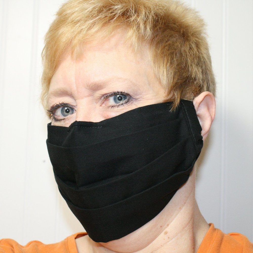 HAND CRAFTED Face Mask Black Cotton Adult Cloth Fabric Solid - Pocket Style